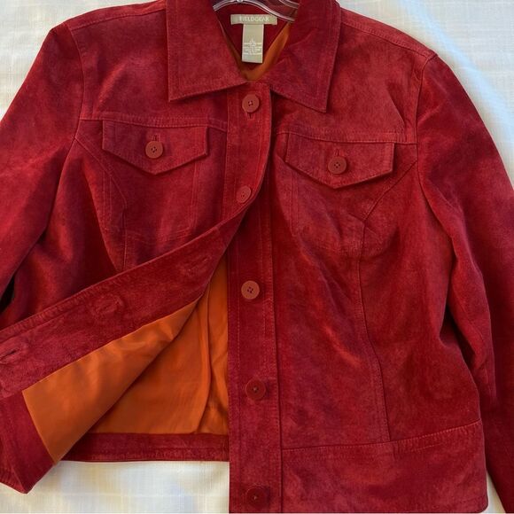 VTG Fieldgear Suede Leather Button Brick Red Western Boho Blazer Jacket Size L - Picture 4 of 10